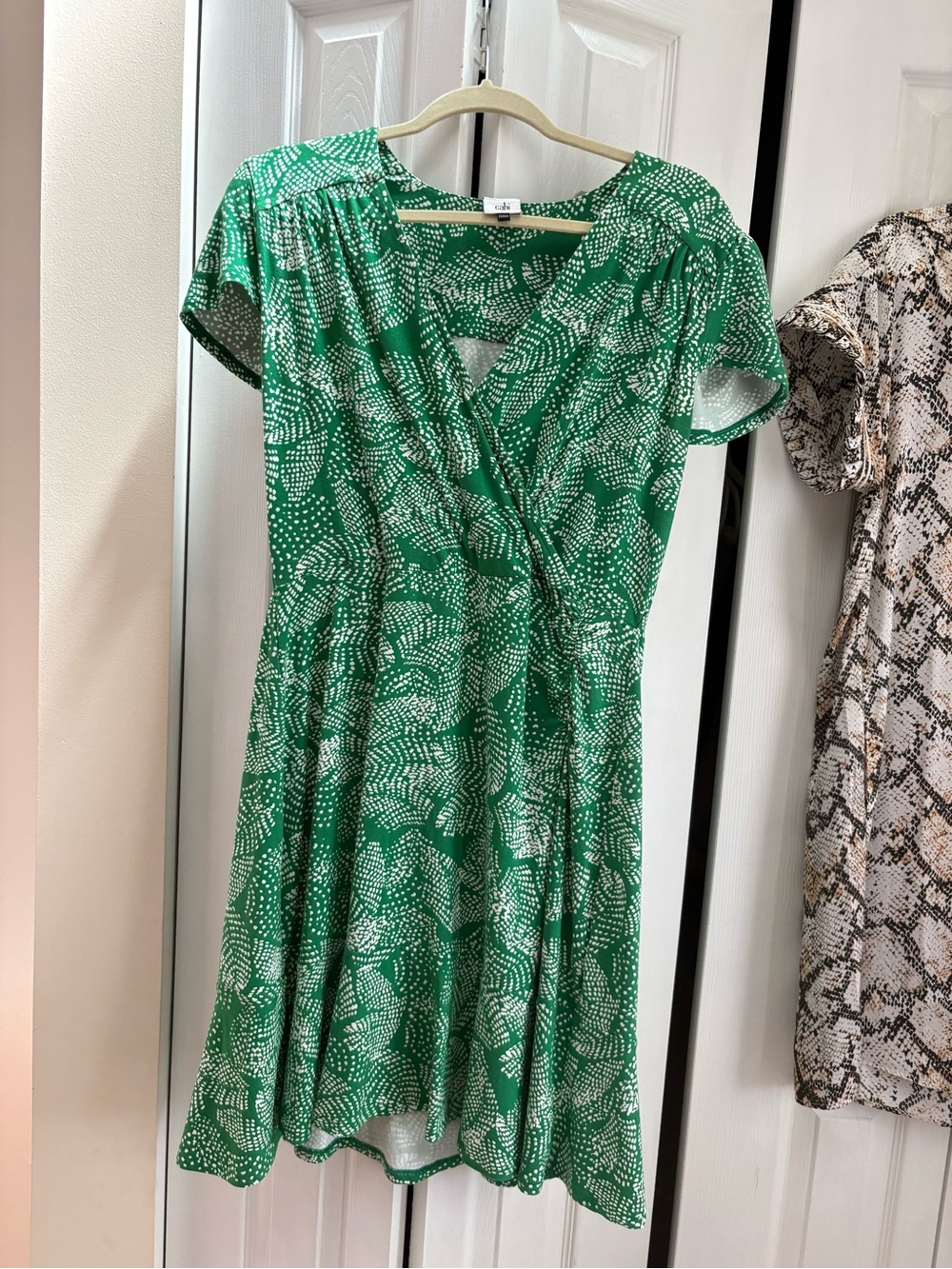 CAbi Green Printed Faux-Wrap Midi Dress GRACE Medium NWOT